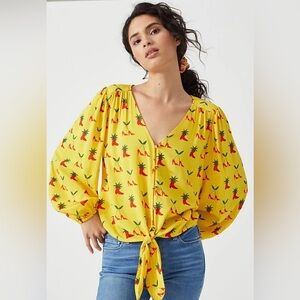 Anthropologie Yellow Tropical Print Blouse
